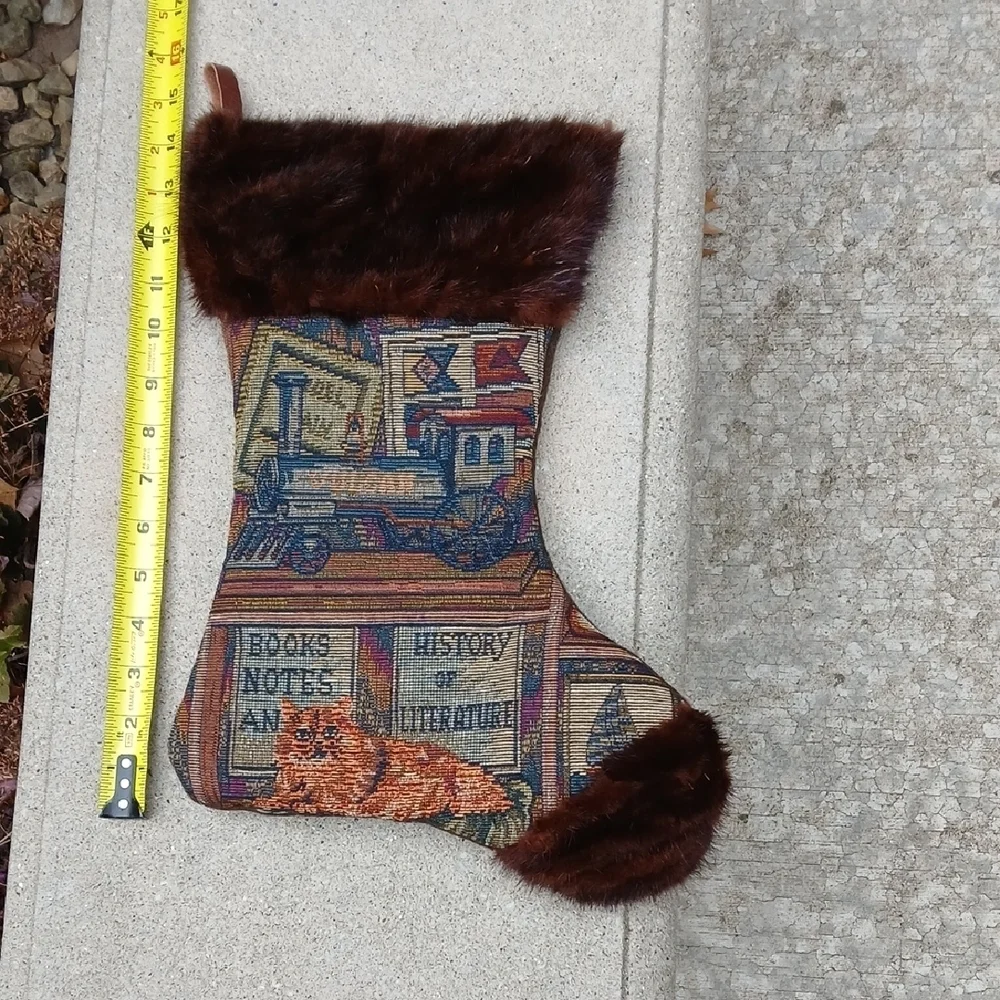 Hand Made mink/Tapestry Christmas Stocking with Mink Fur Trim